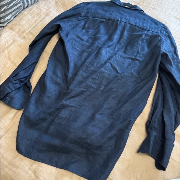 COS linen navy blue basic long sleeve button down shirt - Picture 5 of 8